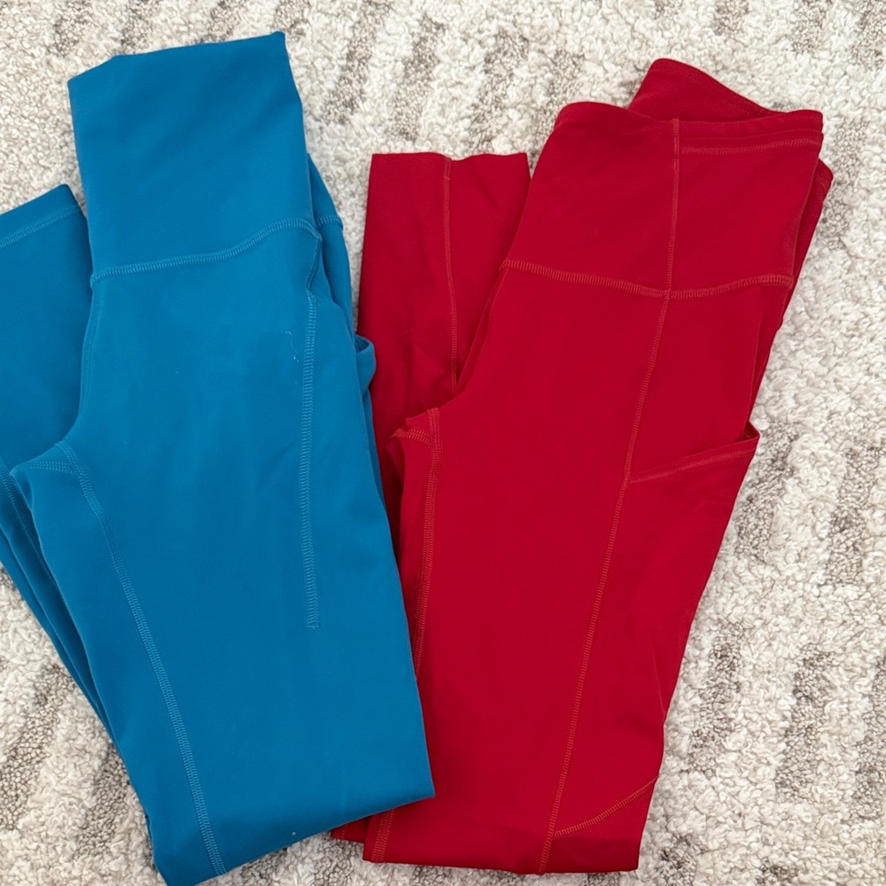 2 pairs of Lululemon Blue and Red Leggings